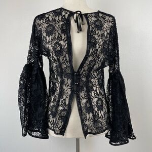 Floral Black Lace Button Down Top EUC